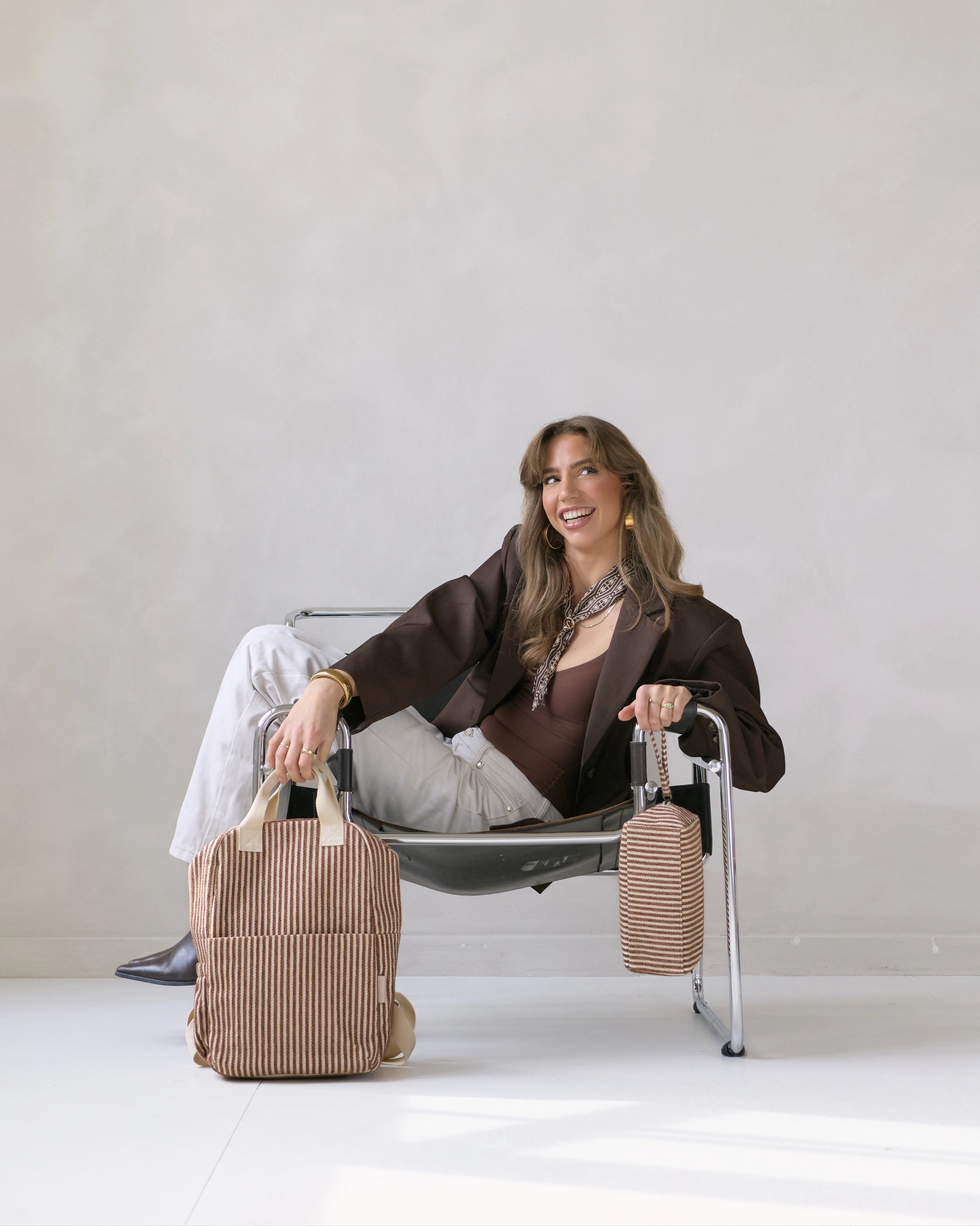 Set 2-delig Jacquard Stripe Mocha Muse