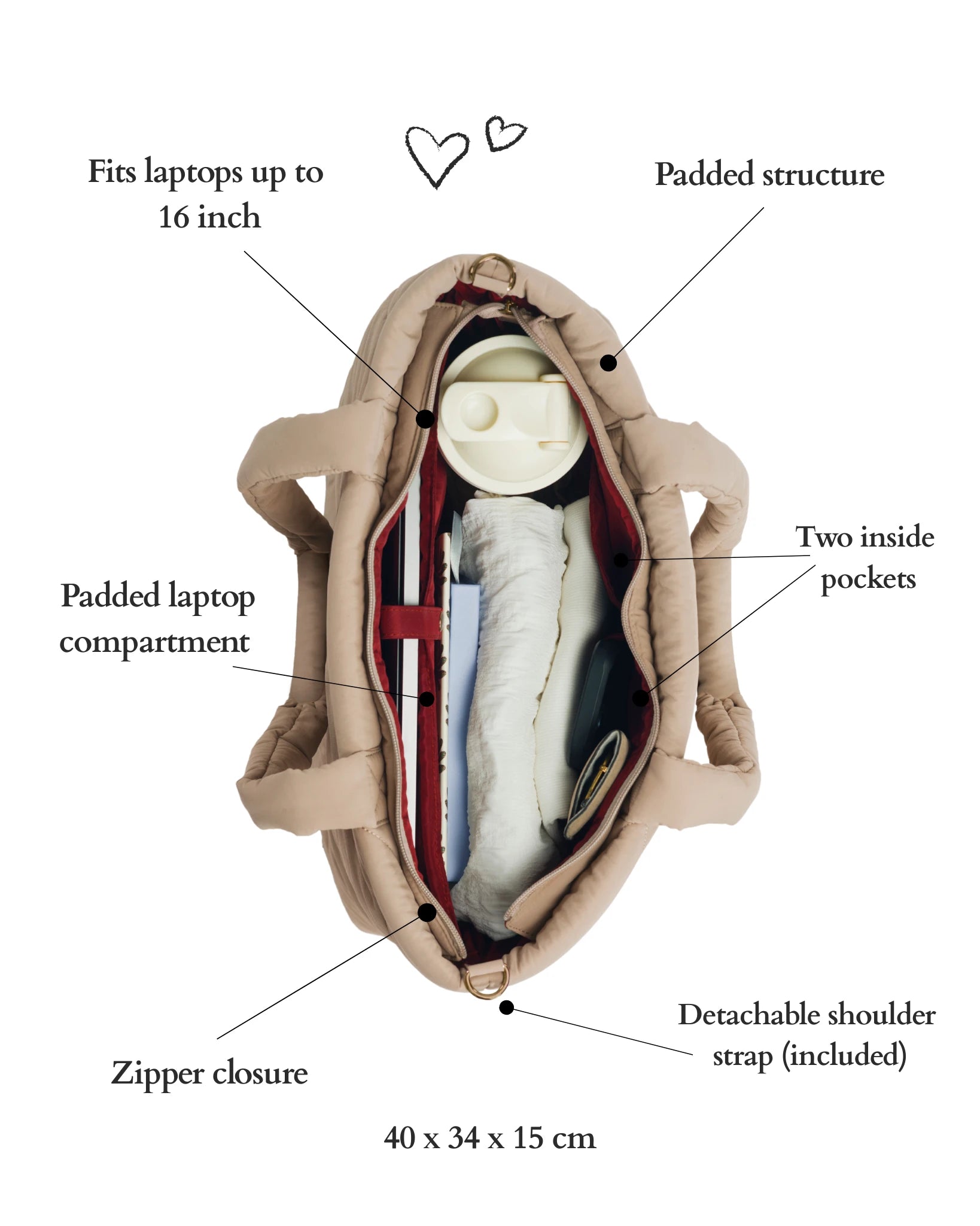 Totebag Shopper Dames Puffy Biscuit Beige