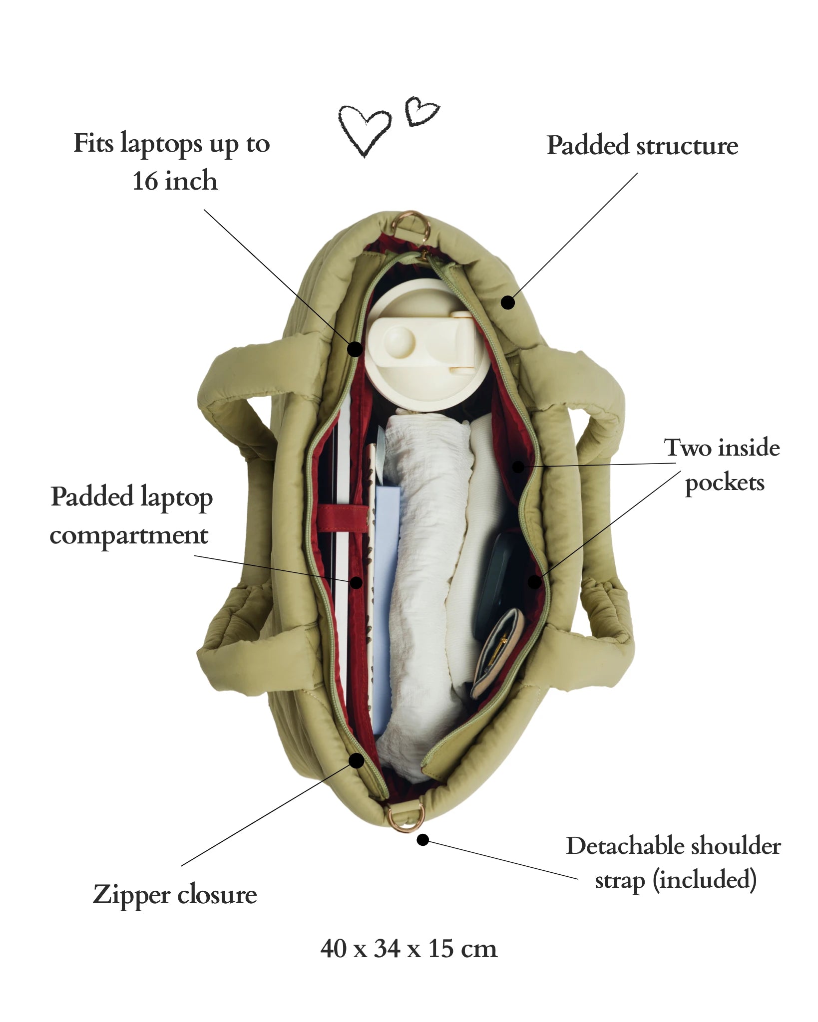 Totebag Shopper Dames Puffy Pistache